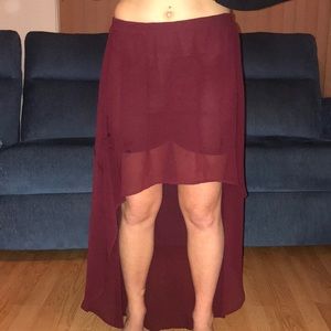 High low sheer maroon skirt